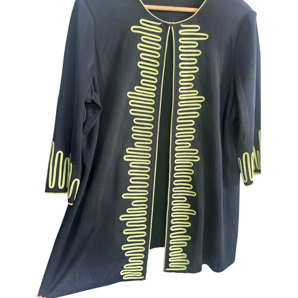 Ming Wang XL Black Lime Green Open Front Jacket Top w/ Hook Closure - Picture 2 of 8